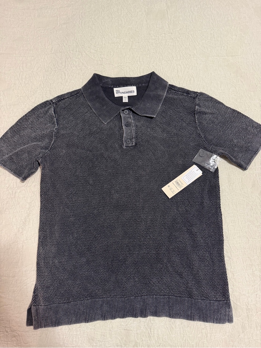 No Boundaries Men's Charcoal Knit Polo Shirt